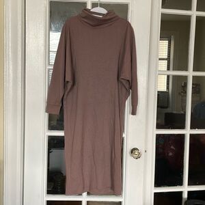 Vintage 70s 80s turtle neck mock long sleeve autumn brown wool dress modest